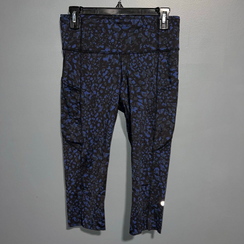Lululemon Fast & Free Crop 19” Nulux Womens 8 Wild Thing Camo Larkspur Navy